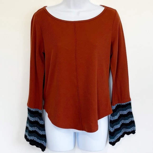 Pilcro Tops - Anthropologie PILCRO Crochet Cuffed Waffle Thermal Long Sleeve Top Orange Small
